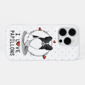 パピヨンが大好きです (白と黒) iPhoneケース (裏面横)