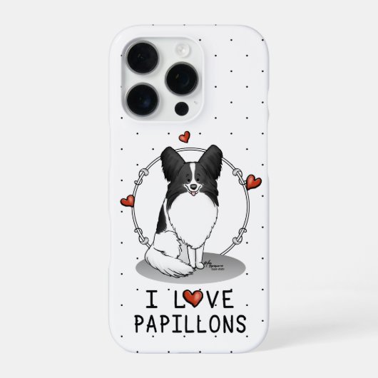 パピヨンが大好きです (白と黒) iPhoneケース (裏面)