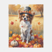 パピヨンと紅葉の感謝祭アート フリースブランケット (正面)