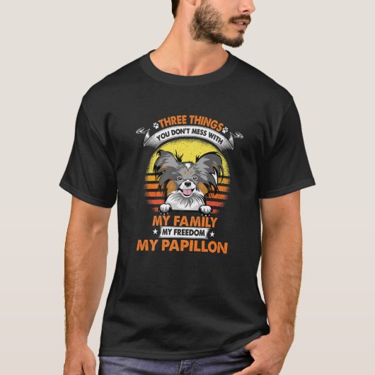 パピヨンに迷惑を掛けない3つのこおもしろいと Tシャツ (正面)