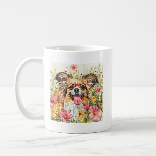 パピヨンの水彩マグカップ - 愛犬家へのギフト コーヒーマグカップ (左)