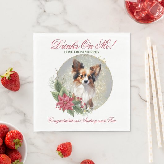 パピヨンの犬の結婚式のナプキンに犬の写真 スタンダードランチョンナプキン (インサイチュ)