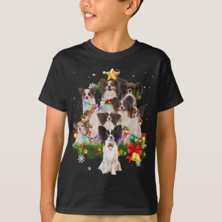 パピヨンクリスマスツリーライトおもしろい犬クリスマスギフト Tシャツ