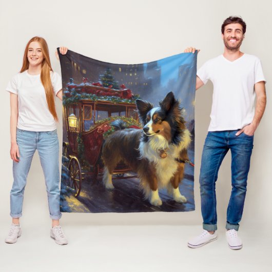 パピヨンクリスマスフェスティバルシーズン フリースブランケット (インサイチュ)