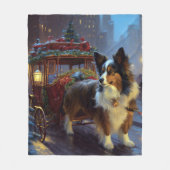 パピヨンクリスマスフェスティバルシーズン フリースブランケット (正面)