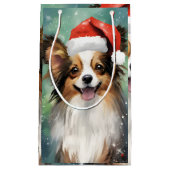 パピヨンクリスマスブ絵画ラシのアートワーク スモールペーパーバッグ (正面)