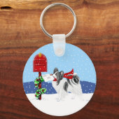 パピヨンクリスマスメールBlk Wht キーホルダー (正面)