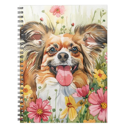 パピヨンジャーナル - 水彩犬のカバー ノートブック (正面)
