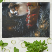 パピヨンスノースイクリスマスデコール キッチンタオル (折り畳み)