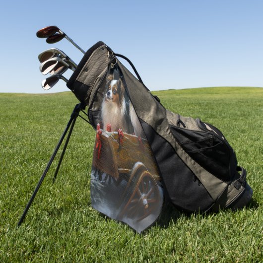 パピヨンスノースイクリスマスデコール ゴルフタオル (グリーン)