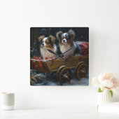 パピヨンスノースイクリスマスデコール スクエア壁時計 (ホーム)