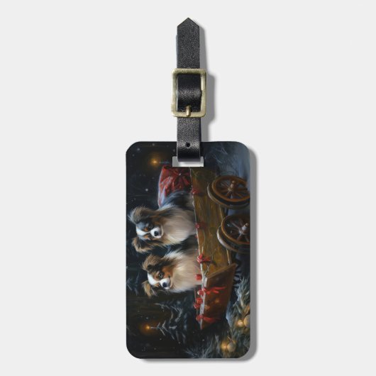 パピヨンスノースイクリスマスデコール ラゲッジタグ (正面縦)