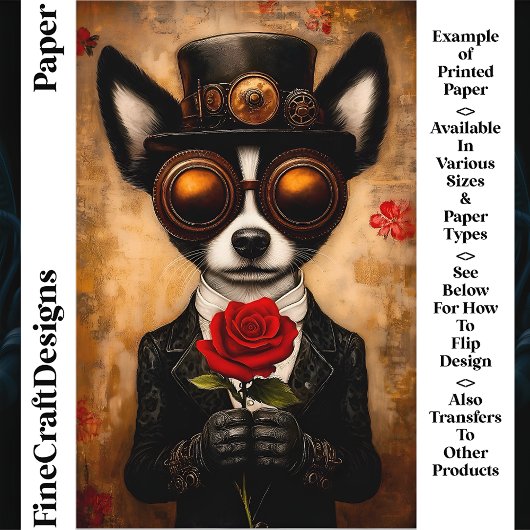 パピヨンドッグ，ゴーグル，レッドローズCQ6クラフト紙