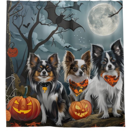 パピヨンハロウィン不気味 シャワーカーテン (正面)
