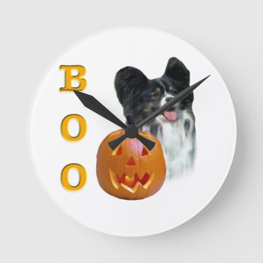 パピヨンハロウィーンBOO ラウンド壁時計 (正面)