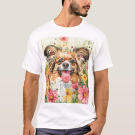 パピヨンパパTシャツ – 水彩画 Tシャツ