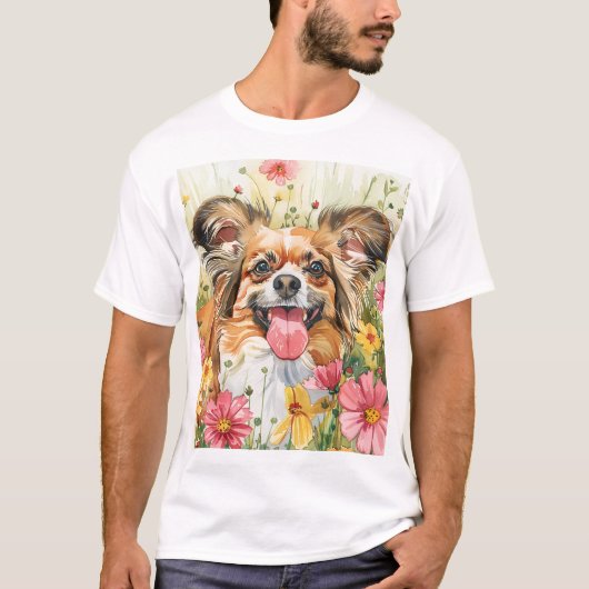 パピヨンパパTシャツ – 水彩画 Tシャツ (正面)
