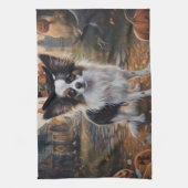 パピヨンパンプキンハロウィーン怖 キッチンタオル (縦)