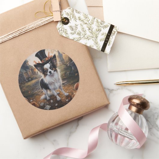 パピヨンパンプキンハロウィーン怖 ラウンドシール (ギフト)