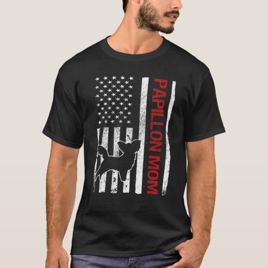 パピヨンママ米国国旗おもしろいパピヨンオーネ Tシャツ (正面)