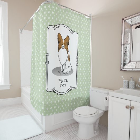 パピヨンママPapママ(白&セーブル)かわいい犬ママ シャワーカーテン (インサイチュ)