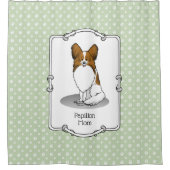 パピヨンママPapママ(白&セーブル)かわいい犬ママ シャワーカーテン (正面)