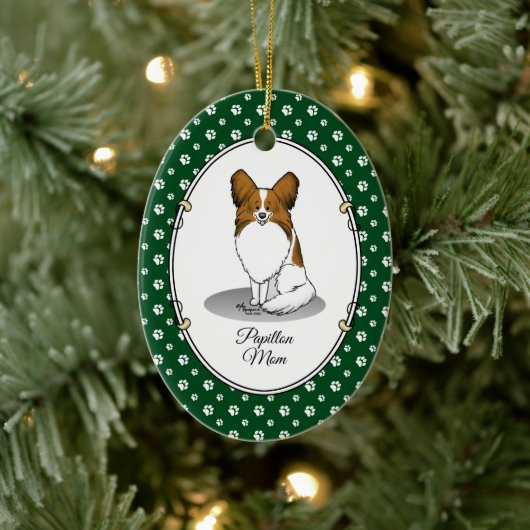 パピヨンママPapママ(白&セーブル)かわいい犬ママ セラミックオーナメント (ツリー)