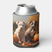 パピヨン子犬の秋の喜びパンプキン 缶クーラー (缶正面)