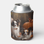 パピヨン子犬の秋の喜びパンプキン 缶クーラー (缶正面)