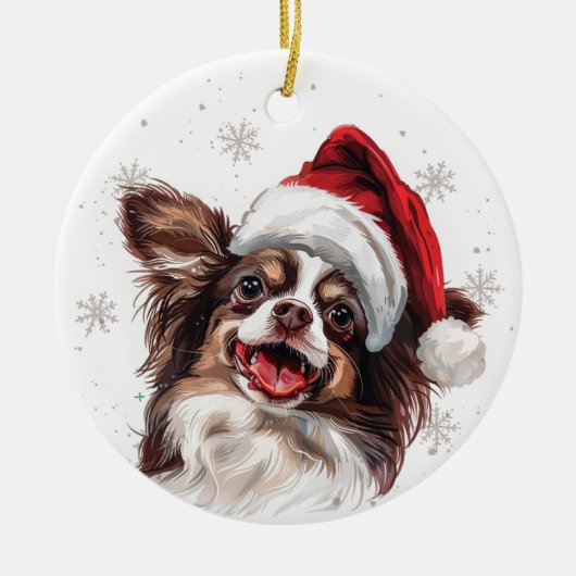 パピヨン犬のクリスマスパーソナライズ セラミックオーナメント (正面)