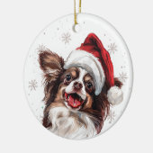 パピヨン犬のクリスマスパーソナライズ セラミックオーナメント (左)