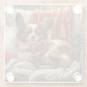 パピヨン犬のクリスマス ガラスコースター (裏面)