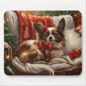 パピヨン犬のクリスマス マウスパッド (正面)