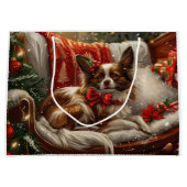 パピヨン犬のクリスマス ラージペーパーバッグ (正面)