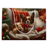 パピヨン犬のクリスマス ラージペーパーバッグ (裏面)