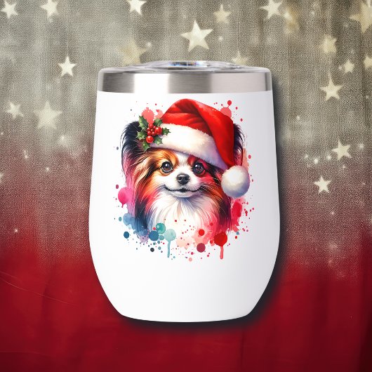 パピヨン犬のサンタ帽クリスマス パーソナライズ