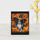 パピヨン犬のハロウィン カード (黄色い花)