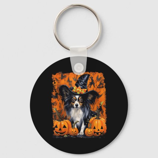 パピヨン犬のハロウィン キーホルダー (正面)