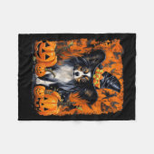 パピヨン犬のハロウィン フリースブランケット (正面(横))