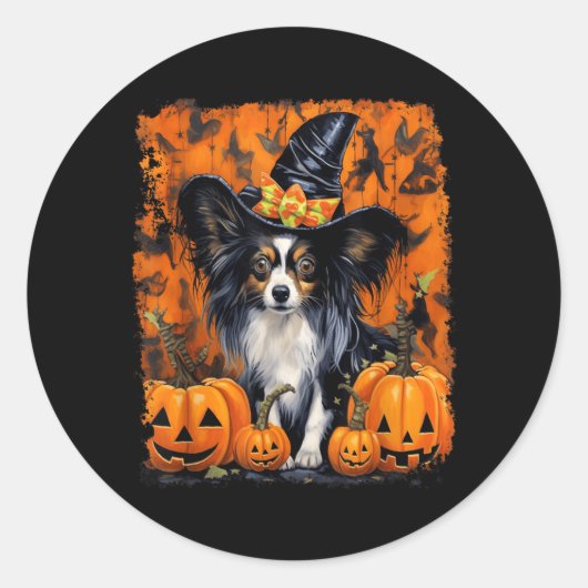 パピヨン犬のハロウィン ラウンドシール (正面)