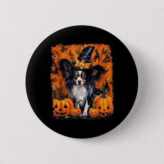 パピヨン犬のハロウィン 缶バッジ (正面)