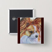 パピヨン犬のボタンピン 缶バッジ (正面&裏面)