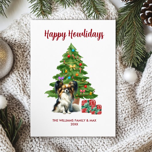 パピヨン犬の家族クリスマス シーズンカード