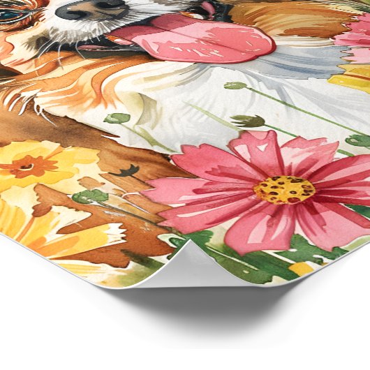 パピヨン犬の水彩画のポスターかわいい玩具品種 ポスター (角)