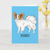 パピヨン犬の漫画イラストレーション カード (黄色い花)