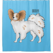 パピヨン犬の漫画イラストレーション シャワーカーテン (正面)