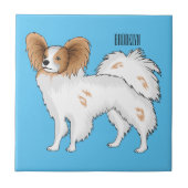 パピヨン犬の漫画イラストレーション タイル (正面)