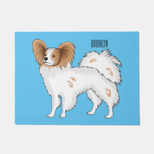 パピヨン犬の漫画イラストレーション ドアマット (正面)