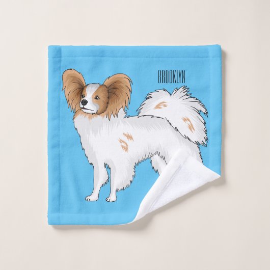 パピヨン犬の漫画イラストレーション バスタオルセット (ウォッシュタオル)