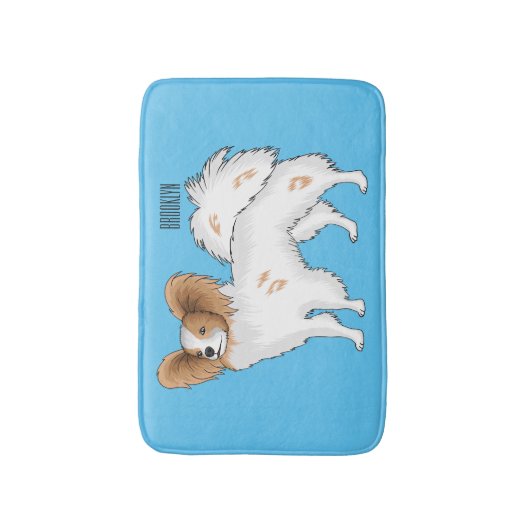 パピヨン犬の漫画イラストレーション バスマット (正面縦)